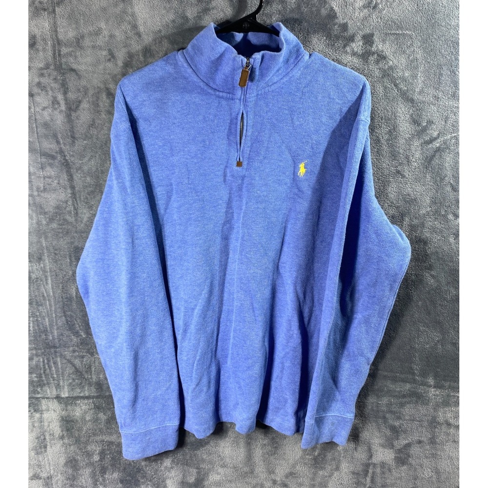 Vintage Polo Ralph Lauren Quarter Zip Pullover Sweater Men XL Blue Mock Neck 90s